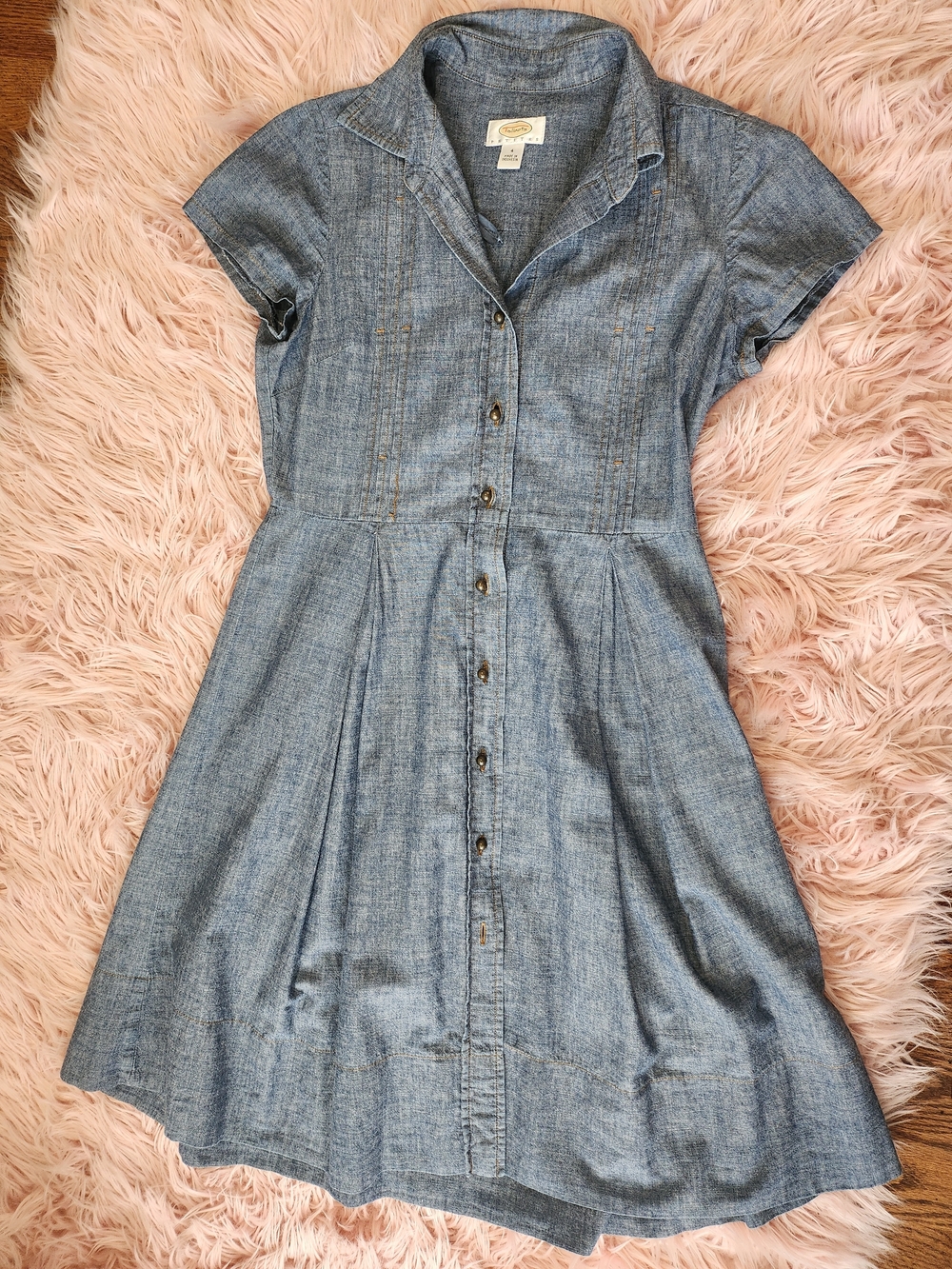 Chambray Button-Front A-Line Dress - Blue
